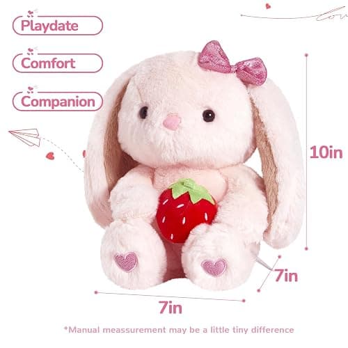 CozyWorld Strawberry Bunny Rabbit Plush Stuffed Animals Pink Plushie Floppy Ear with Strawberry Fluffy Soft Toy Gifts for Kids Girls Boys(10inch) thumbnail 3