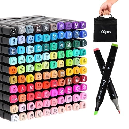 Kebuye 100 Colors Alcohol Markers Set, Dual Tips Blender Art Markers for Drawing Sketching Coloring Artist Pens and Underlining, Professional Permanent Sketch Markers for Kids Adult Coloring - Image 1