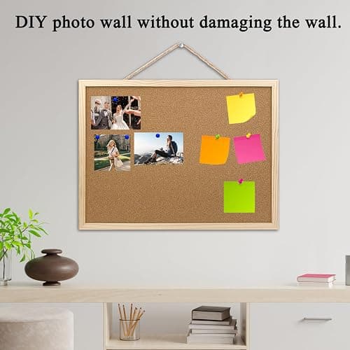 GDMINLO Cork Board Bulletin Board, 15.7"X 11.81" pin Boards for Walls, Oak Wood Finish Frame, Wall Mounted Cork Board for Office Home and School(Pins, Eye Bolts, gaskets, Screws) thumbnail 3