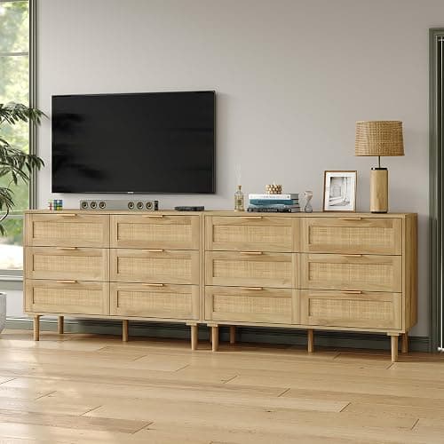 Furniouse 6 Drawer Rattan Dresser for Bedroom Wood Boho Dressers with Solid-Wood Legs & Natural Real Rattan Drawer, Modern Chest of Drawers Beside Table for Bedroom, Living Room thumbnail 6