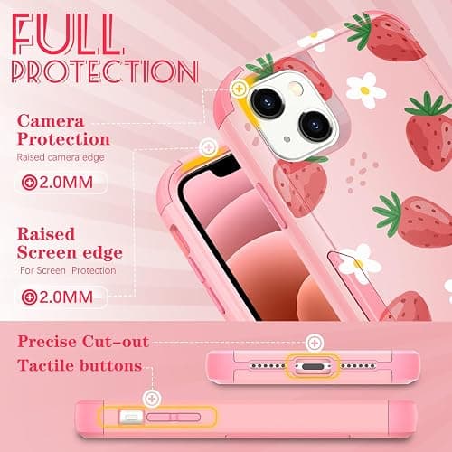 Plakill for iPhone 15 Plus/14 Plus Case - Cute Girly Girls Women Phone Cover Aesthetic Unique Design Teen Strawberry Heavy Duty Protective Shockproof Military Grade Funda for Apple 14 Plus/15 Plus thumbnail 5