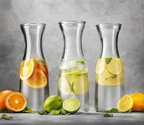 Kook Glass Carafe, Mimosa Bar Supplies, Carafe Pitchers with Lid, Glass Water Pitcher, Drink Dispensers for Parties, Tea, Wine, and Juice, Plastic Lids, Dishwasher Safe, 35 oz (set of 4) thumbnail 7