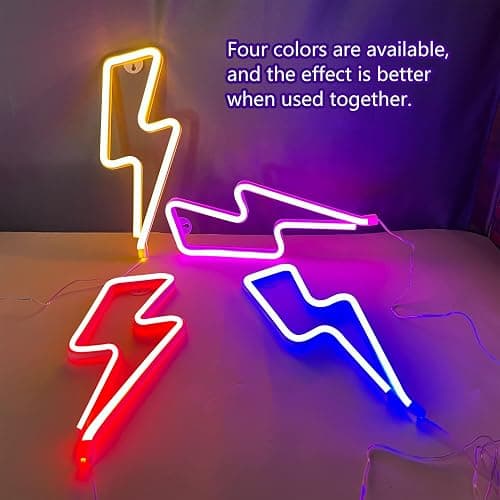 Neon Signs Lightning Bolt Neon Light Sign for Wall Decor, Battery or USB Powered Led Lightning Light Neon Sign for Bedroom, Kids Room, Birthday, Party, Wedding, Home Decorations, Kids Gift Yellow - Blue thumbnail 6