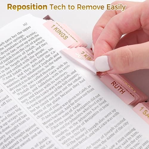 Bible Tabs for Women, 100 Tabs, Laminated Bible Book Tabs for Study Bible,Easy to Read and Apply Bible Chapter Tabs(Gold Foil Embossed Lettering), Bible Study Supplies, Pink Bible Labels Tabs thumbnail 4