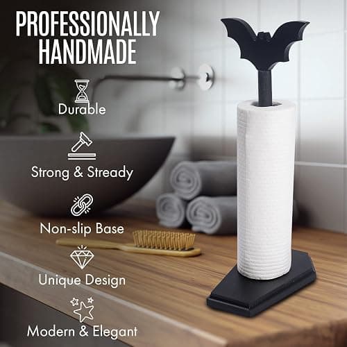 CEFLITECO Bat Paper Towel Holder - Halloween Decor for Kitchen and Bathroom - Gothic Home Decor for Oddities and Curiosities - Goth Accessories for Countertop Stand - Witchy Gifts for Women thumbnail 3