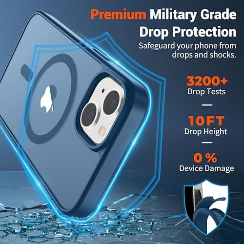 SUPFINE Magnetic for iPhone 14 Case & iPhone 13 Case (Compatible with MagSafe) (Military Grade Drop Protection) Slim Translucent Matte Shockproof Phone Cover,Deep Blue thumbnail 3