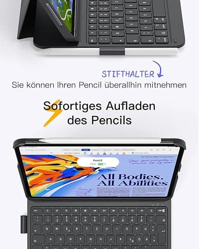 Inateck iPad 10 Generation Hülle mit Tastatur, für iPad 11 Gen. A16 2025 11 Zoll, Air 11 Zoll M3/M2 (2025/2024),Air 5/4, Pro 11 4/3/2/1,QWERTZ,Ultraleichte Tastatur mit Stifthalter,AirTap BK2007 thumbnail 6