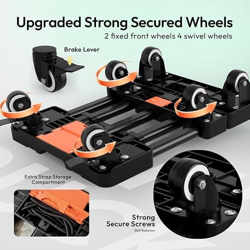 Voipvvii Folding Hand Truck 500lbs, Portable Heavy Duty Dolly Cart, 6 Wheels Collapsible Luggage Cart with 2 Elastic Ropes - Compact Trolley Cart for Easy Moving - Ideal Hand Cart for Travel and More thumbnail 4