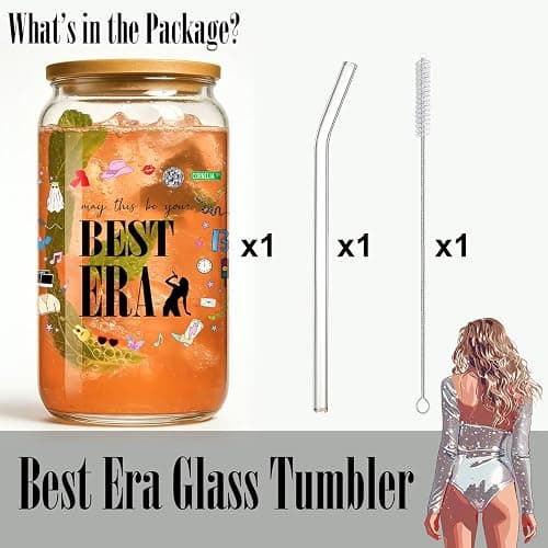 Taylor Best Era Glass Tumbler – 16oz Iced Coffee Mug Cup for Music Fans, Birthday Party Gifts for Girls Women, Christmas Stocking Stuffers Gift for Girls Boys, Taylor Gifts Merch thumbnail 3
