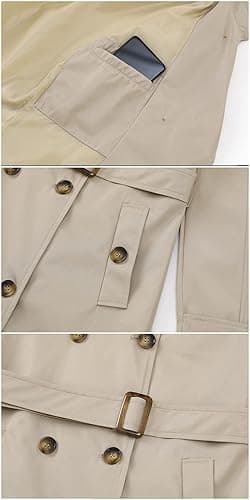 Chrisuno Women's Double Breasted Trench Coats Mid-Length Belted Overcoat Long Dress Jacket with Detachable Hood - Large - Khaki thumbnail 6
