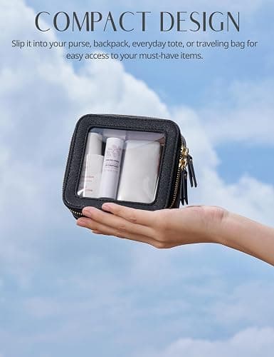 Popvibe Small Clear Makeup Bag for Purse, Travel Cosmetic Case, Black, Mini | Waterproof PU Leather, Transparent Square Make Up Pouch with Zipper, Tiny Toiletry Organizer Bag for Women Car Essentials Bag thumbnail 5