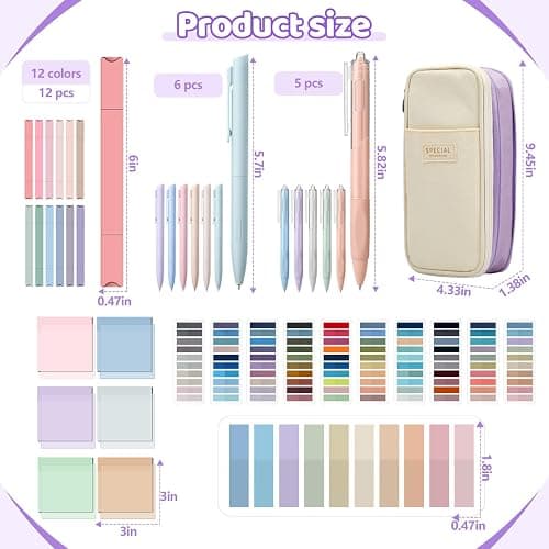 135 Pcs Book Annotation Kit Aesthetic Pencil Case Bag with 12 Highlighter 11 Gel Pen 1 Marker 300 Sheets Transparent Sticky Notes Pads 2640 Index Tabs Bible Study Supplies for School Gift(Purple) thumbnail 3