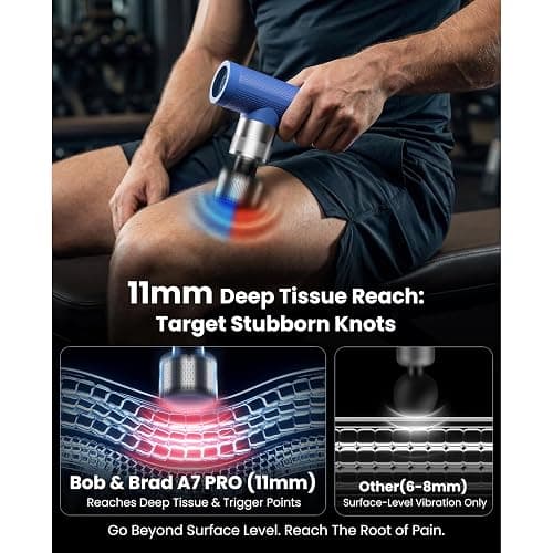 BOB AND BRAD A7 Pro Massage Gun with Heat & Cold Therapy for Back Pain & Recovery - 11mm Deep Tissue, Portable Quiet Handheld Gun, FSA-HSA Eligible with Case thumbnail 2