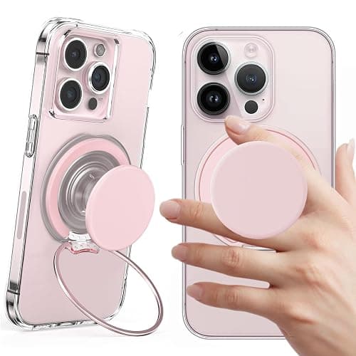 AUROX for MagSafe Phone Grip, Magnetic Phone Grips [Comfortable Grip], Expandable Collapsible Phone Grip Stand Holder with Adjustable Kickstand, for iPhone 16 15 14 13 12 Series,Transparent Pink - Image 1