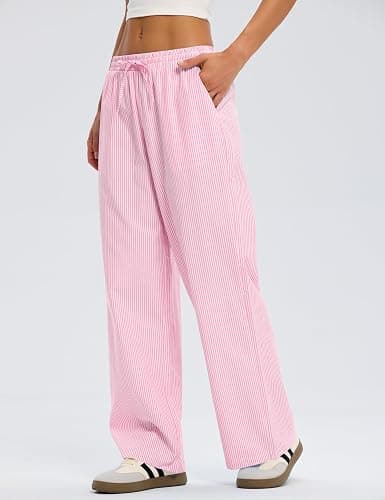 LOMON Striped Gingham Pants Women 2025 Fall Pajamas Cute Wide Leg Pj Lounge Boxer Bottoms Drawstring Y2k Trousers with Pocket thumbnail 4