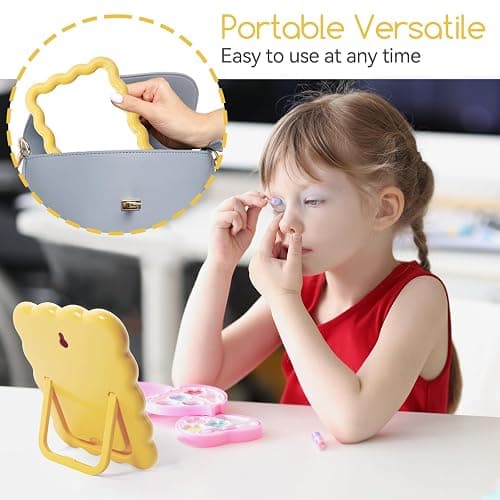 Philbinden Cute Wave-Shaped Desk Vanity Makeup Mirror, Portable Folding Travel Make Up Mirror for Standing/Hanging, Home Decorations Mirror for Women Girls (1, Yellow) thumbnail 6