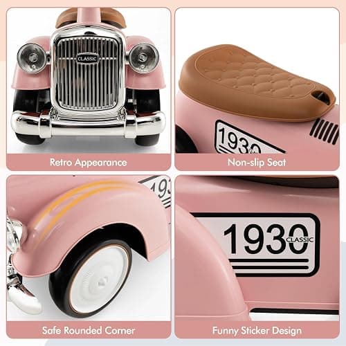 HONEY JOY Ride On Push Car, Outdoor Toddler Riding Toys w/Steering Wheel, Horn & Storage, Foot-to-Floor Sliding Car, No Batteries, Retro Baby Ride On Toys for Boys and Girls (Pink) thumbnail 8