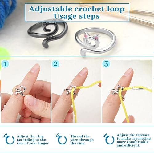 FOUSNOW 5 Pcs Crochet Ring, Adjustable Crochet Tension Rings, Yarn Ring for Finger Knitting Loop Accessories Tools, Yarn Rings for Women Mother Grandma thumbnail 5