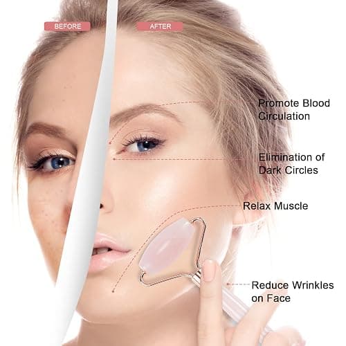 XYZBSTAR Jade Roller for Face, Facial Roller Massager Skin Care Tool, Gua Sha Facial Tools for Face, Neck, Eyes, Reduce Puffiness of The Skin (APink) thumbnail 3
