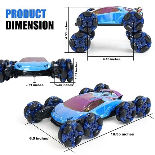 Gaitel 8 Wheels Gesture Sensing RC Stunt Car Toys - Birthday Gifts for 6 7 8 9 10 11 12 Year Old Boys Kids, 2.4GHz Remote Control Off-Road Car with Lights & Music, 360-Degree Flips thumbnail 3