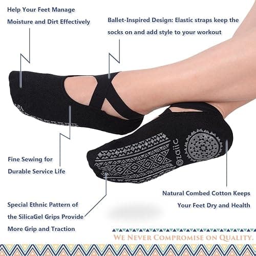Ozaiic Pilates Socks for Women Non Slip Grip, Yoga Socks with Grippers for Barre, Hospital, Ballet, Dance, Barefoot Workout thumbnail 3