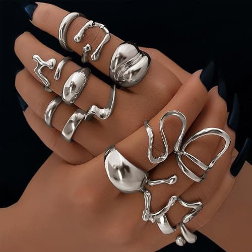 IFKM Gold Chunky Rings Set for Women 14k Gold Plated Thick Dome Stackable Open Rings Trendy Dainty Minimalist Jewelry Gifts thumbnail 6