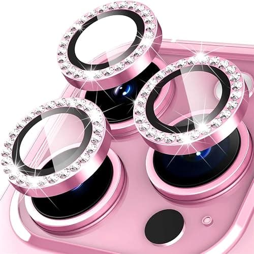 Oelrstfe Camera Film for iPhone 15 Pro/15 Pro Max, Rear Lens Protection Tempered Glass, HD Clear Lens Screen, 9H Hardness Anti-Scratch Ultra Resistant Glitter Camera, Pink - Image 1