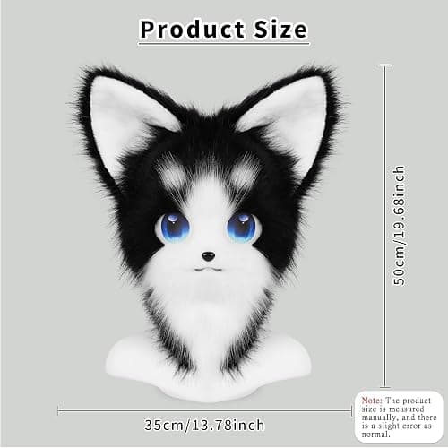 HAOAN Animal Furry Fursuit Head Mask Plush Cat Fox Mask Costume Props for Halloween Cosplay Party thumbnail 2