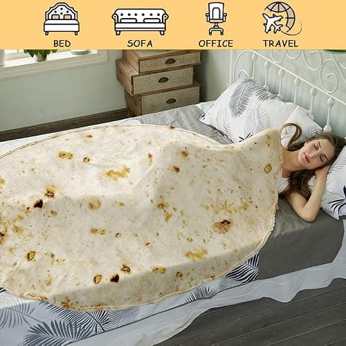 SeaRoomy Burritos Tortilla Throw Blanket, Tortilla Wrap Blanket, Novelty Funny Tortillas Round Giant Round Soft Blankets for Adults and Kids (Beige, 80 inches) thumbnail 6
