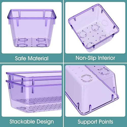 WOWBOX 25 PCS Plastic Drawer Organizer Set, Desk Drawer Divider Organizers and Storage Bins for Makeup, Jewelry, Gadgets for Kitchen, Bedroom, Bathroom, Office, Clear Purple thumbnail 4