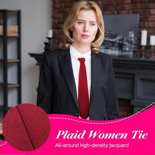 MBAIYO Wine Red Tie for Women, 13" Pre-tied Adjustable Women's Ties Skinny Necktie for Women Uniforms Gradation Business Wedding Cosplay Necktie thumbnail 5