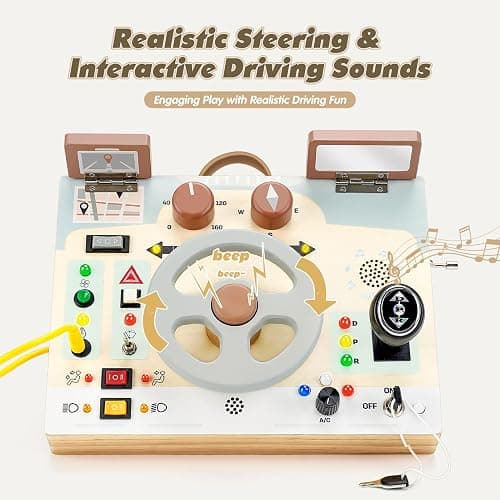 Joyreal Toddler Busy Board with LED Lights, Steering Wheel, Sounds, Montessori Toys for 1+ Year Old, Fidget Board Sensory Travel Toy, Gifts for Boys and Girls thumbnail 3