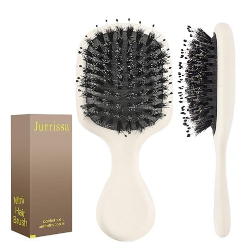 Jurrissa Mini Boar Bristles Hair Bursh, Travel Size Hair Brush for Women Men Kids, Protable Small Hair Brushes for Pockets Purses, Mini Hair Brush for Smooth Add Shine (Boar-White) - Image 1