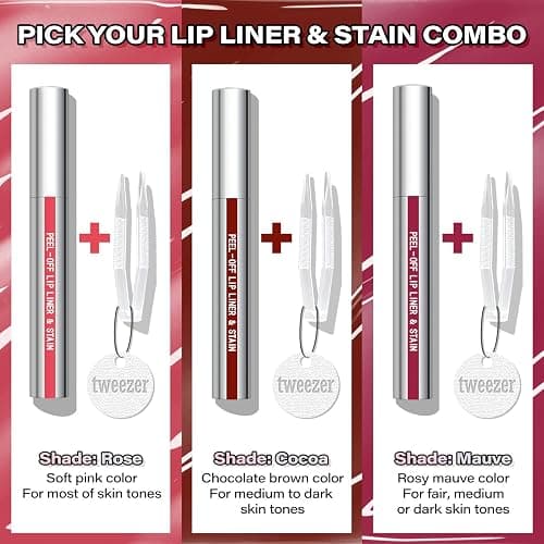 Cilrofelr Peel Off Lip Liner Stain, Long Wear Tattoo Lip Liner with Tweezer, Peel Off Lip Stain with Matte Finish, Long Lasting, Waterproof, Transfer-proof, Highly Pigmented Color (Mauve) thumbnail 4