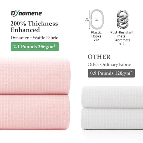 Dynamene Waffle Shower Curtain 256 GSM Heavy Duty Fabric 72"x72" Pink | Thick Textured Cloth, Weighted Hem, Water Repellent Washable, Hotel Luxury Polyester Shower Curtain Set for Bathroom 12 Hooks thumbnail 6