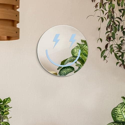 Weysat Preppy Room Decorations Round Smile Face Acrylic Mirror Wall Art Aesthetic Bedroom Decorations Room Funky Mirror 12 Inch(Light Blue) - Light Blue thumbnail 2