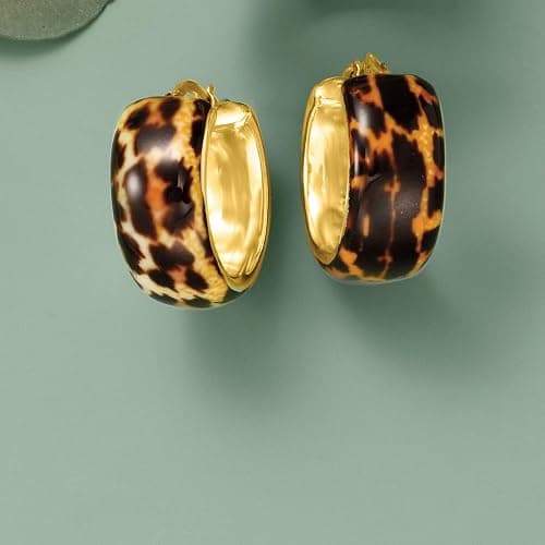 Ross-Simons Italian Leopard-Print Enamel Hoop Earrings in 18kt Gold Over Sterling thumbnail 3