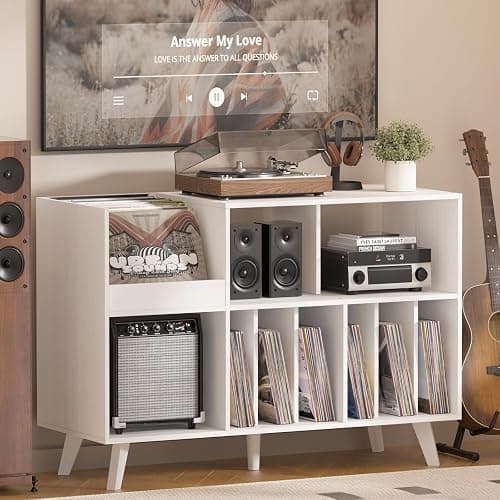 LELELINKY Large Record Player Stand, 48''Turntable Stand with Storage, Vinyl Record Holder with Display Area, Record Player Table Holds Up to 450 Albums, Record Stand for Music Room Living Room thumbnail 6