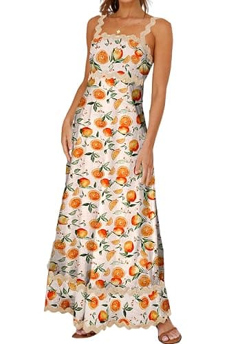 LunaJany Women's Classy Sleeveless Lemon Print Maxi RIC Rac Dress - Image 1