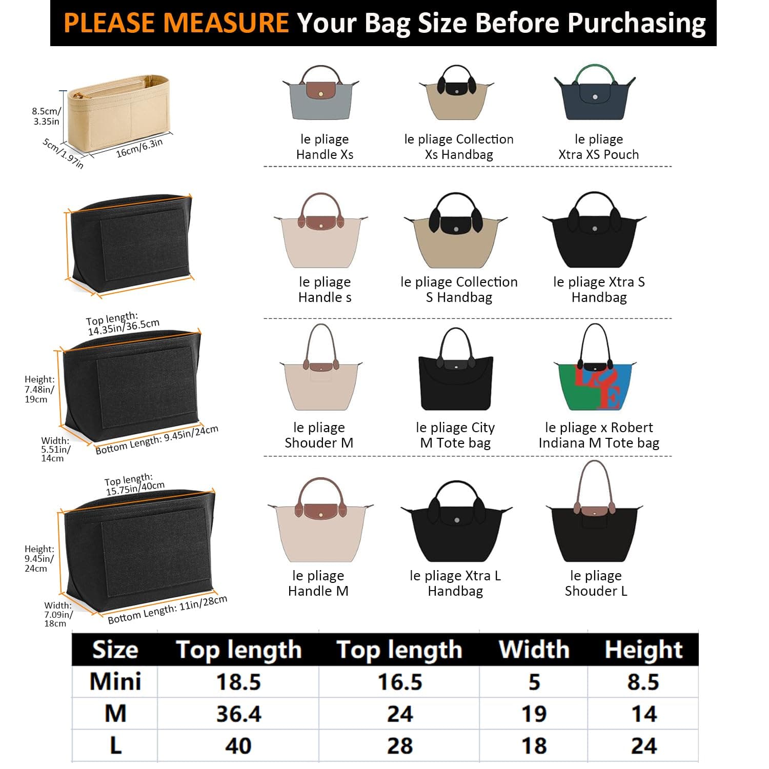 Longchmp Bag Organiser, Purse Bag Insert Organiser for Longchmp le pliage Large Tote Handbags, Premium Felt Organizer for Long Chap Tote Handbag Women with 8 Compartments (Beige, L) thumbnail 3