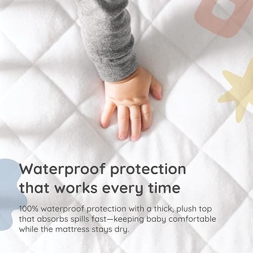 Margaux & May Crib Mattress Protector, 2 Pack – 100% Waterproof Baby Crib Mattress Protector Pad, Highly Absorbent Quilted Cover, Oeko-TEX® Certified, Noiseless, Fitted 28" x 52" Standard Crib Fit thumbnail 5