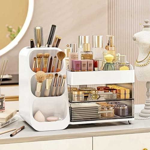 Makeup Organizer with Drawers for Vanity,Spacious Cosmetic Display Case,Perfect Storage Solution for Your Beauty Essential (White) - Image 1
