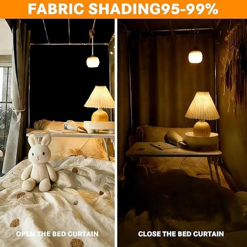 ziyue 3 Pcs Blackout Bunk Bed Curtains 78.7 * 59" Dorm Privacy Curtain | Thicken loft bed curtains with black shading coating, 99% blackout, 3 pcs 78.7*59", for top bunk, dorm thumbnail 7