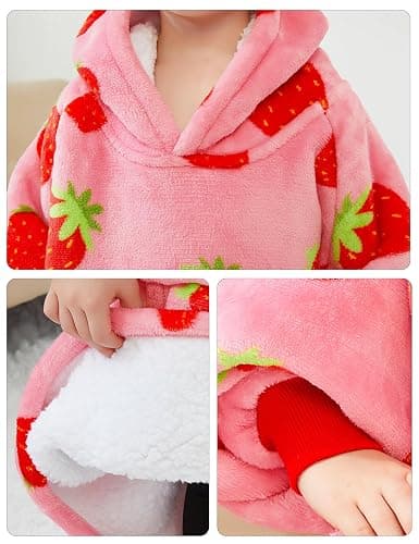 KFUBUO Wearable Blanket Hoodie for Kids Toddlers Sherpa Blanket Sweatshirt With Pocket Cute Hoodies 2-6 Year Old Girl Birthday Gifts Strawberry thumbnail 5