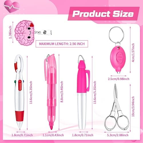 Sieral 6 Pcs Nurse Badge Accessories Include Permanent Marker Pen Highlighter Extendable Ballpoint Pen Foldable Scissors LED Flashlight Keychain Retractable Nurse Badge Clip (Pink,Cute) thumbnail 3