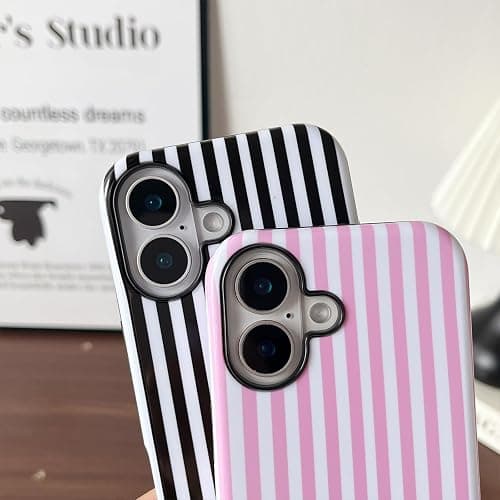 Longlayss Compatible with iPhone 16 Plus Case Cute Aesthetic Striped Phone Case for Women Girl Shockproof Slim TPU and Hard PC Protective Cover (Pink) thumbnail 3