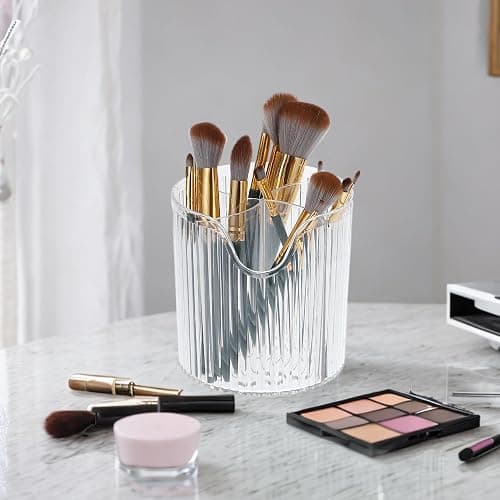 VOCOSTE Makeup Brush Cup, Makeup Organizer, 4 Slot Makeup Brush Holder, Cosmetics Storage Cup, for Vanity for Desktop, for Bathroom Countertops, Clear White thumbnail 2