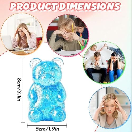 Bear Sugar Squishy Ball, Slow Rising High Density Stress Balls, Soft Sensory Toys Anxiety Relief Focus Toy for Kids Adults, Squeeze Balls Party for Favors Birthday Gifts (A-Blue) thumbnail 3