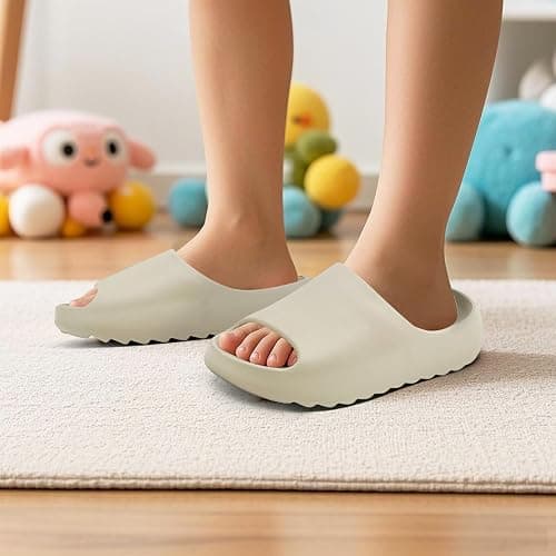 xinlanlin Kids Cloud Slides Slippers For Girls Boys,Pillow House Slippers Non-Slip Super Soft Quick Drying Shower Cushioned Slides Bathroom Thick Sole Sandals Indoor Outdoor Slippers - C-khaki-1 - 3.5-4 Big Kid thumbnail 7