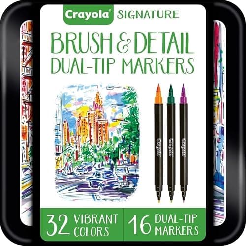Crayola Brush & Detail Dual Tip Marker Set, 16 Markers, 32 Colors, Adult Coloring Markers, Gifts for Teens & Adults - Image 1